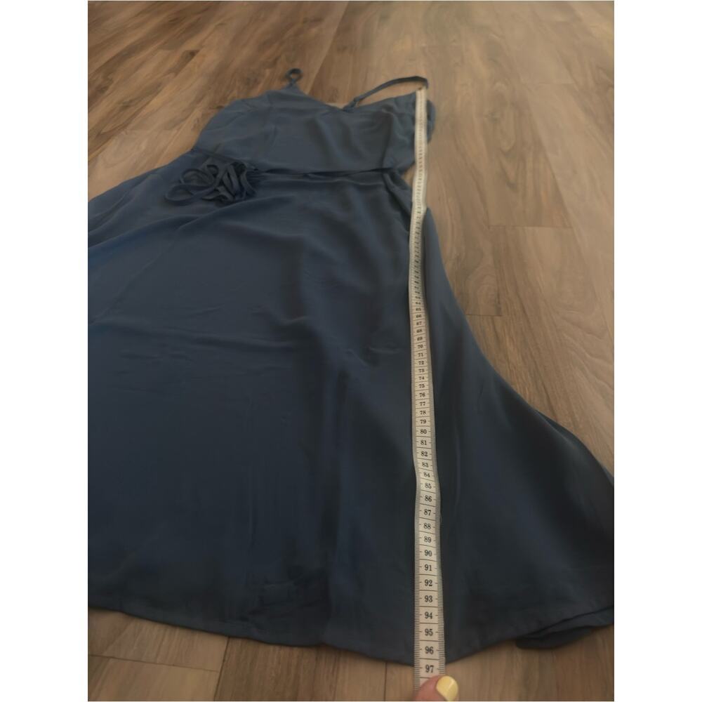 Clearance!Lulu's Slate Blue Chiffon Tie Waist V-Neck Midi Dress Size Large NWT - Picture 8 of 8